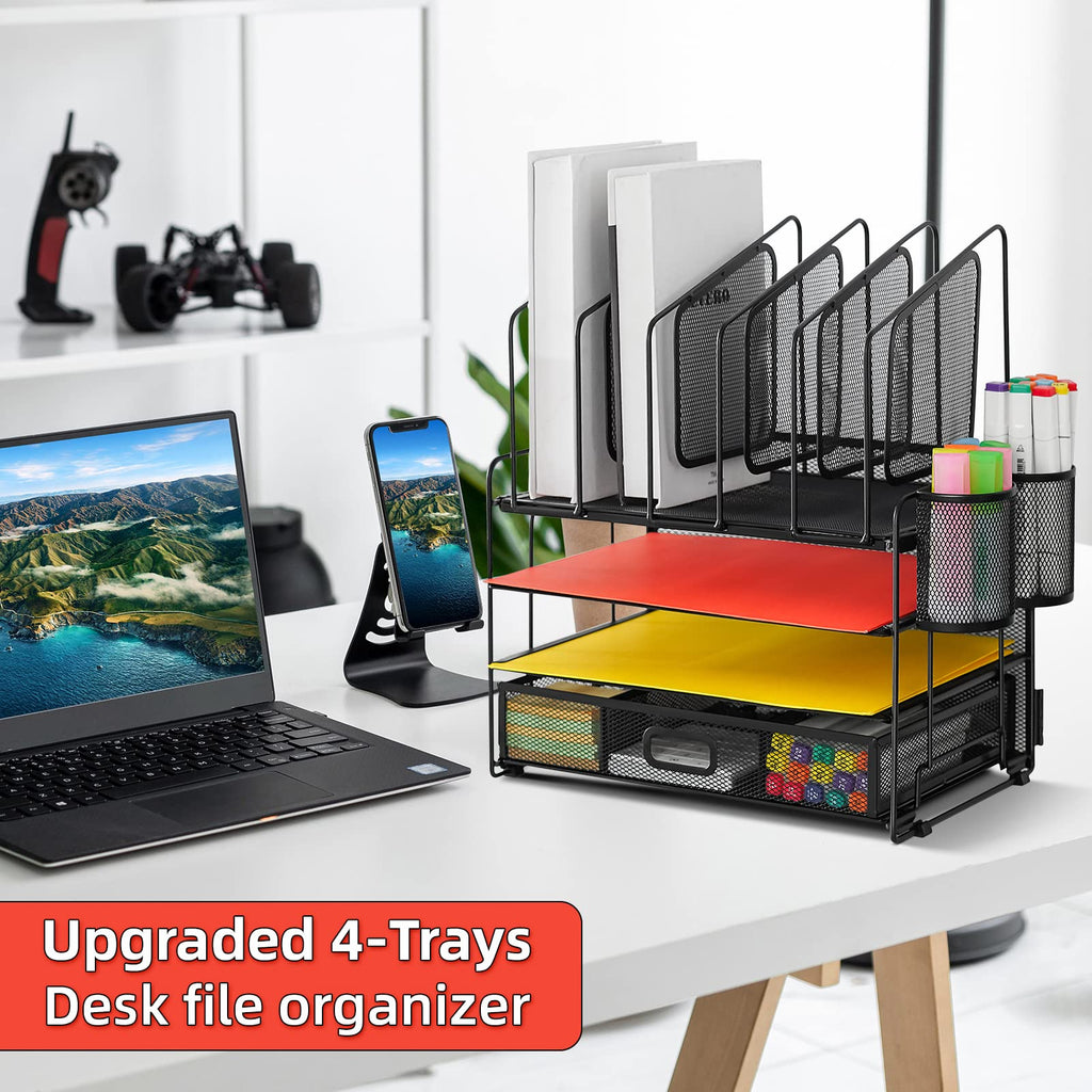 Marbrasse 4-Tier Mesh Desk File Organizer for Office
