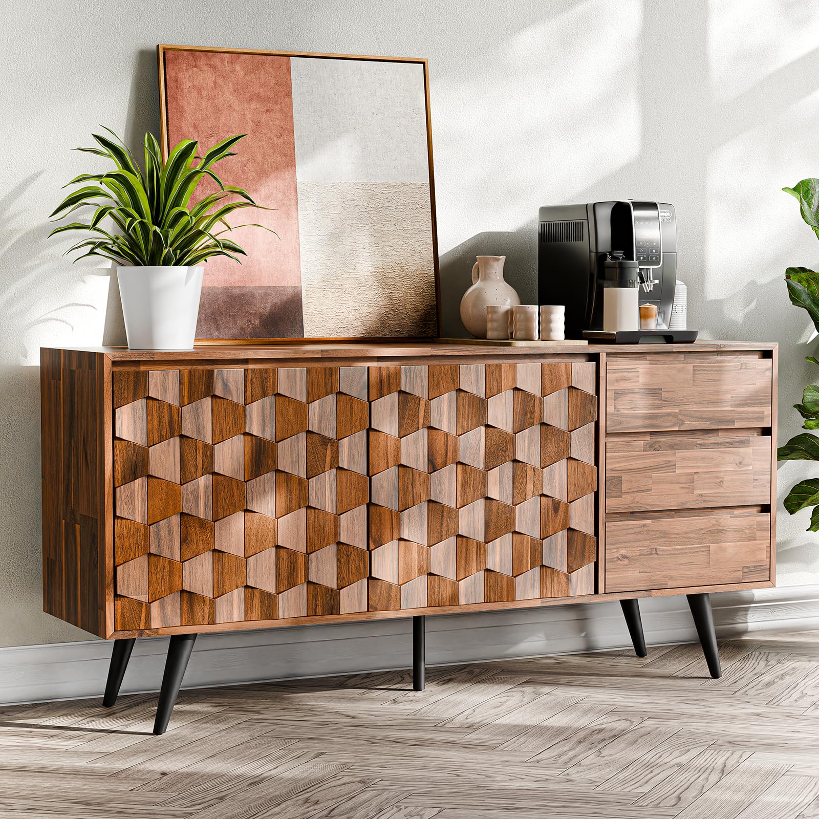 Bme Georgina Solid Wood Sideboard with Geometric Pattern