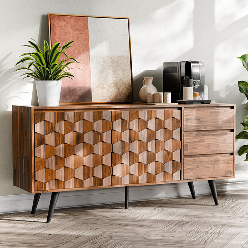 Bme Georgina Solid Wood Office Sideboard with Geometric Pattern