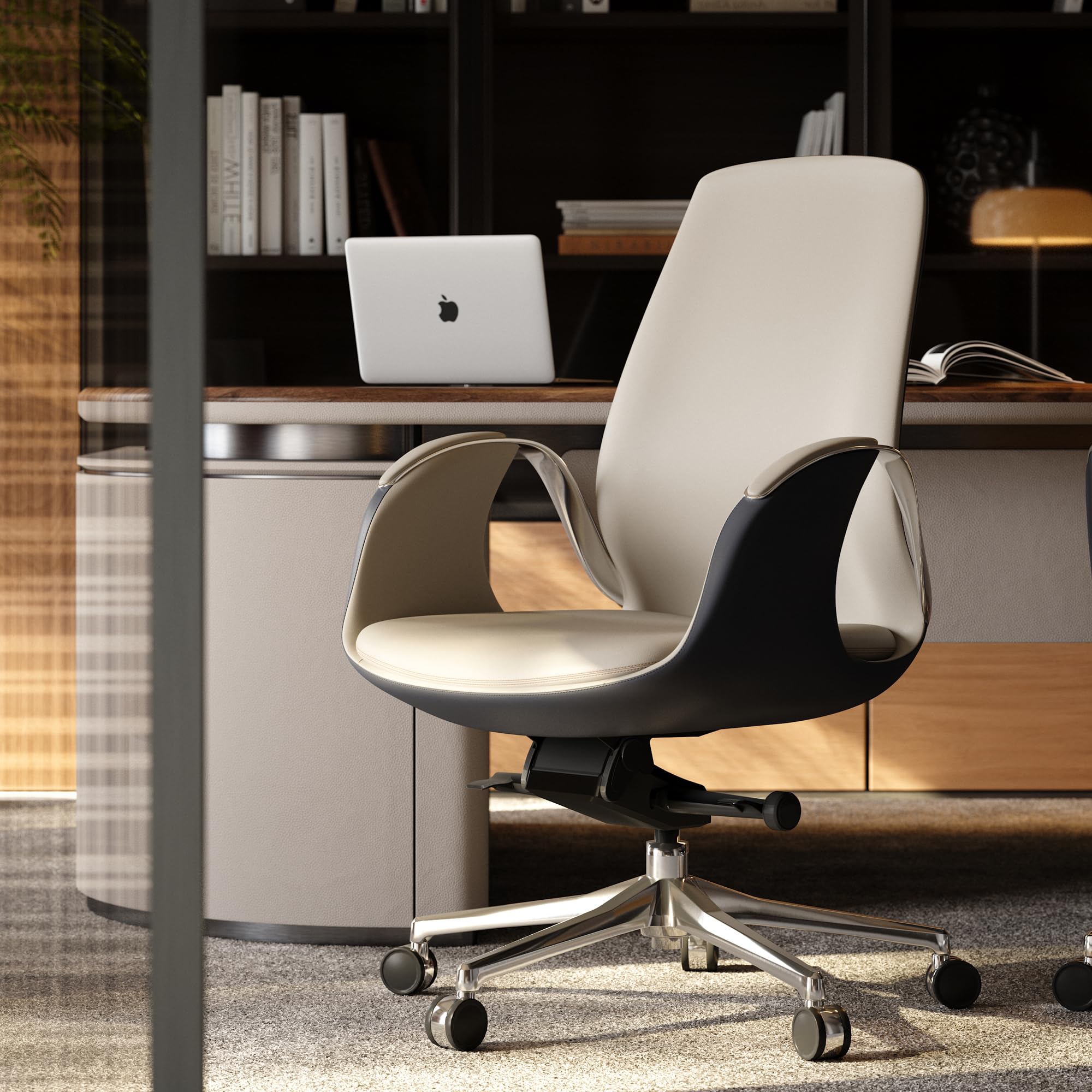 TOMU Genuine Leather Executive Office Chair, Ergonomic Big and Tall Comfortable Office Chair for Sitting All Day, Luxury Office Chair for Woman and Men, with Aluminum Sturdy Swivel Base, Reclining