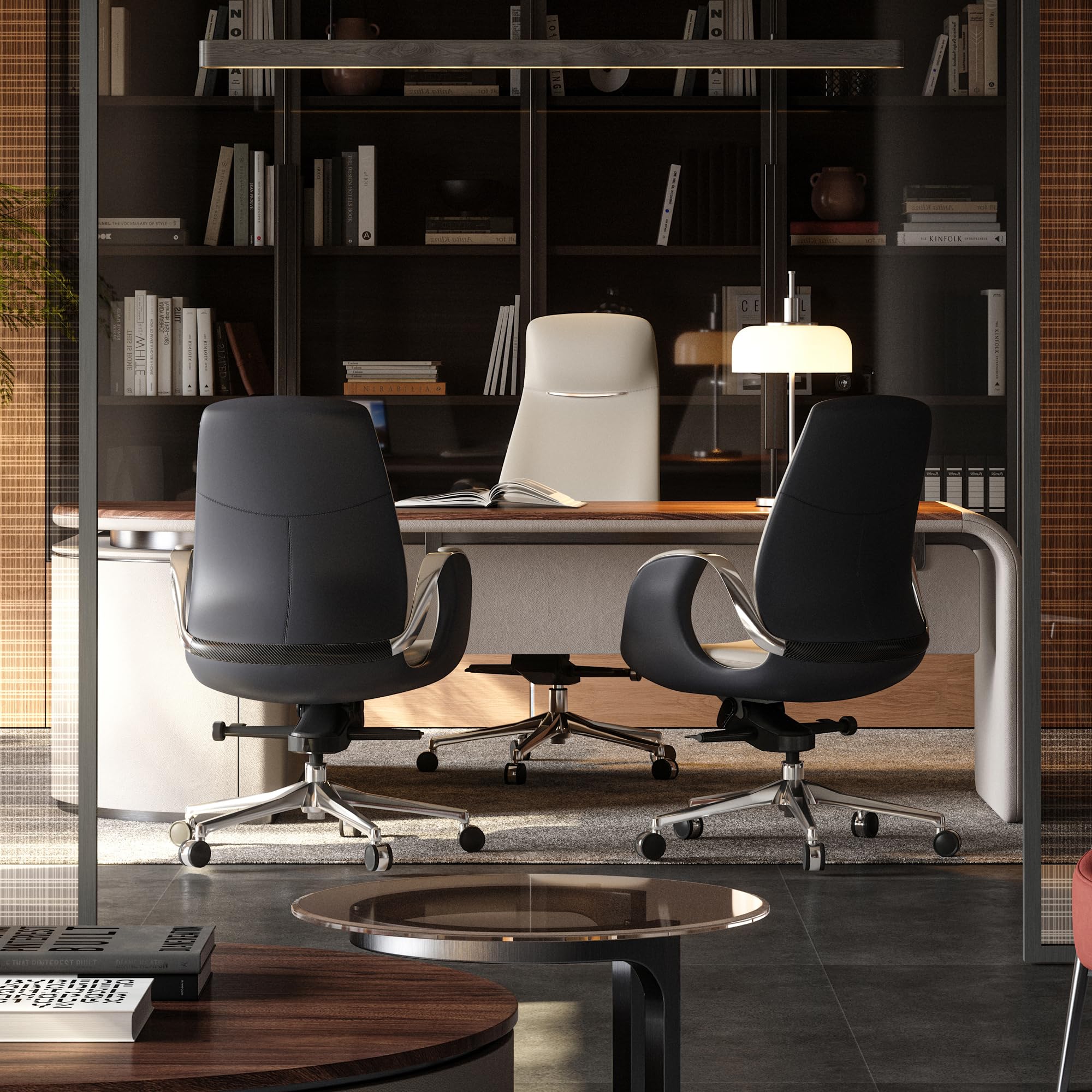 TOMU Genuine Leather Executive Office Chair, Ergonomic Big and Tall Comfortable Office Chair for Sitting All Day, Luxury Office Chair for Woman and Men, with Aluminum Sturdy Swivel Base, Reclining