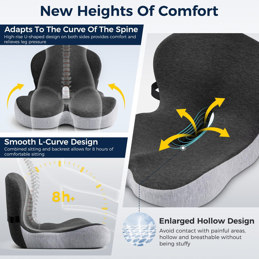 SSPATIOS Office Seat Cushion, Office Chair Cushions for Pressure Relief, Seat Cushions for Office Chair with L-Shaped Ergonomic Design & Adjustable Strap, Memory Foam Chair Cushion for Sitting