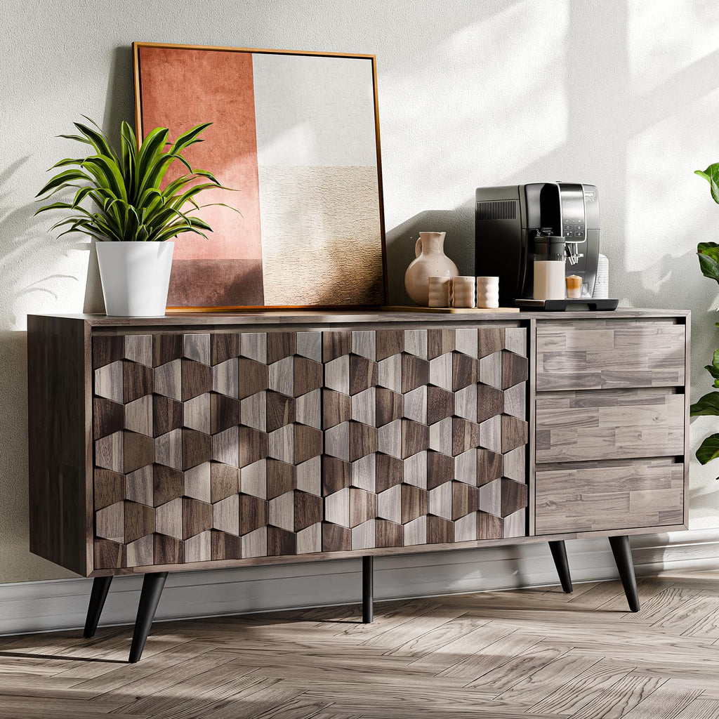 Bme Georgina Solid Wood Sideboard with Geometric Pattern