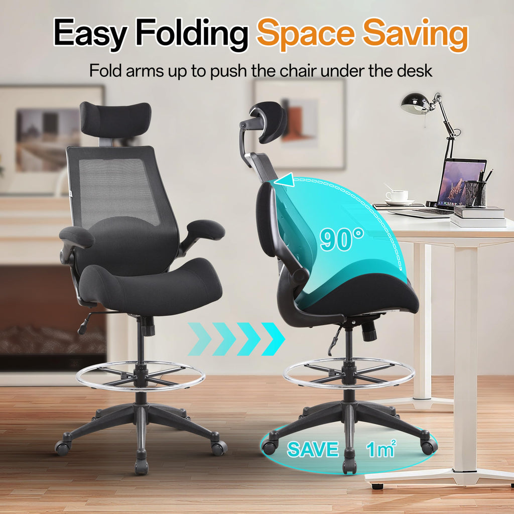 BOLISS 400lbs High Back Computer Office Drafting Chair Flip up Armrests Lumbar Support Adjustable Big Footrest Ring