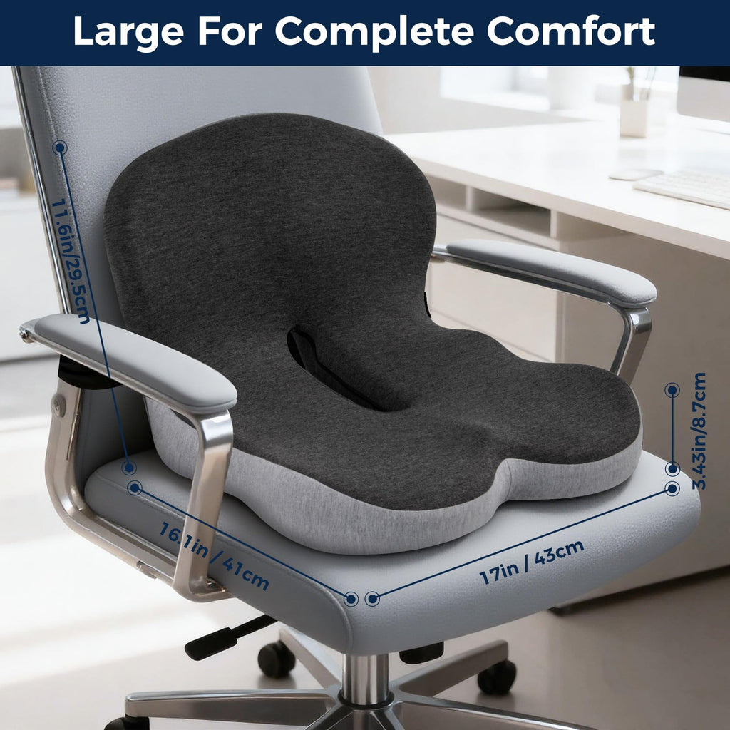SSPATIOS Office Seat Cushion, Office Chair Cushions for Pressure Relief, Seat Cushions for Office Chair with L-Shaped Ergonomic Design & Adjustable Strap, Memory Foam Chair Cushion for Sitting
