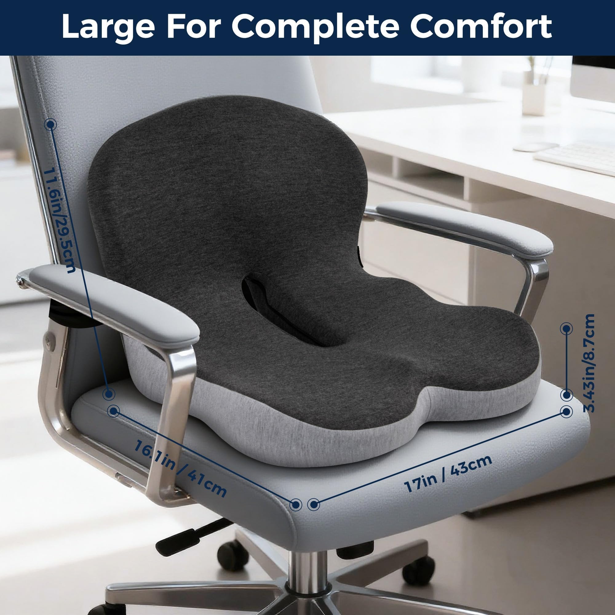 SSPATIOS Office Seat Cushion, Office Chair Cushions for Pressure Relief, Seat Cushions for Office Chair with L-Shaped Ergonomic Design & Adjustable Strap, Memory Foam Chair Cushion for Sitting