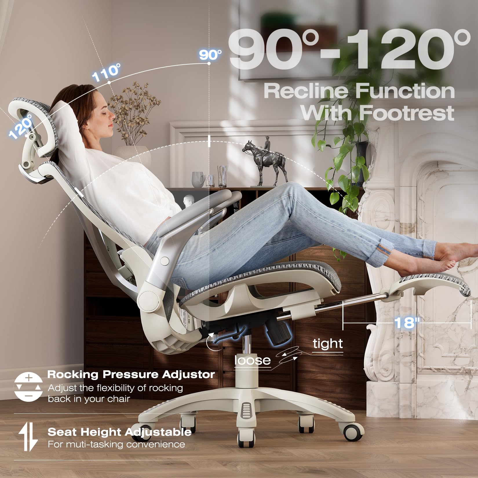 ELABEST X100 Ergonomic Mesh Office Chair with Footrest