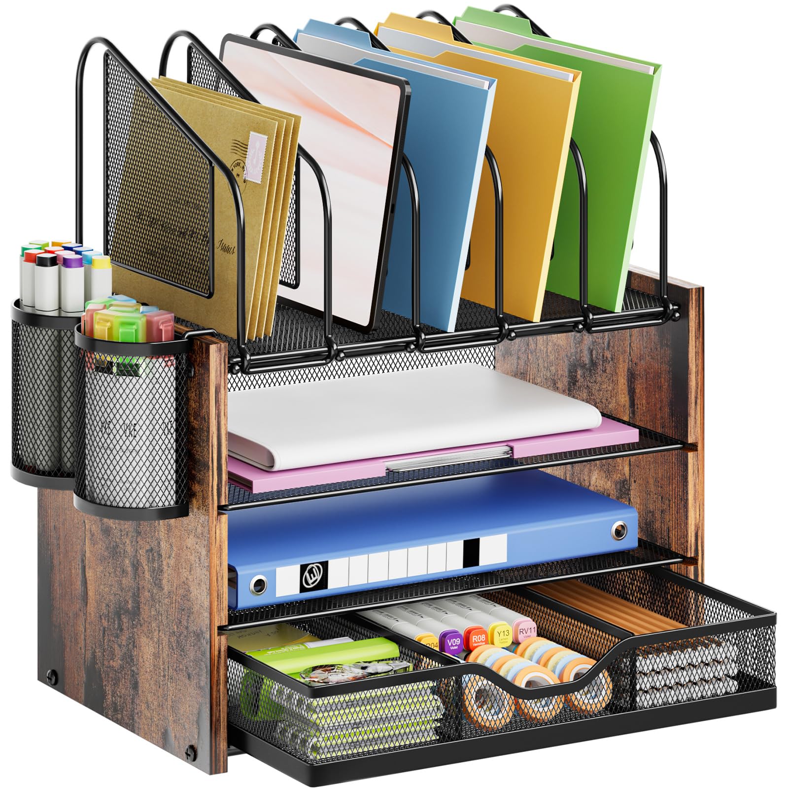 Marbrasse 4-Tier Mesh Desk File Organizer for Office