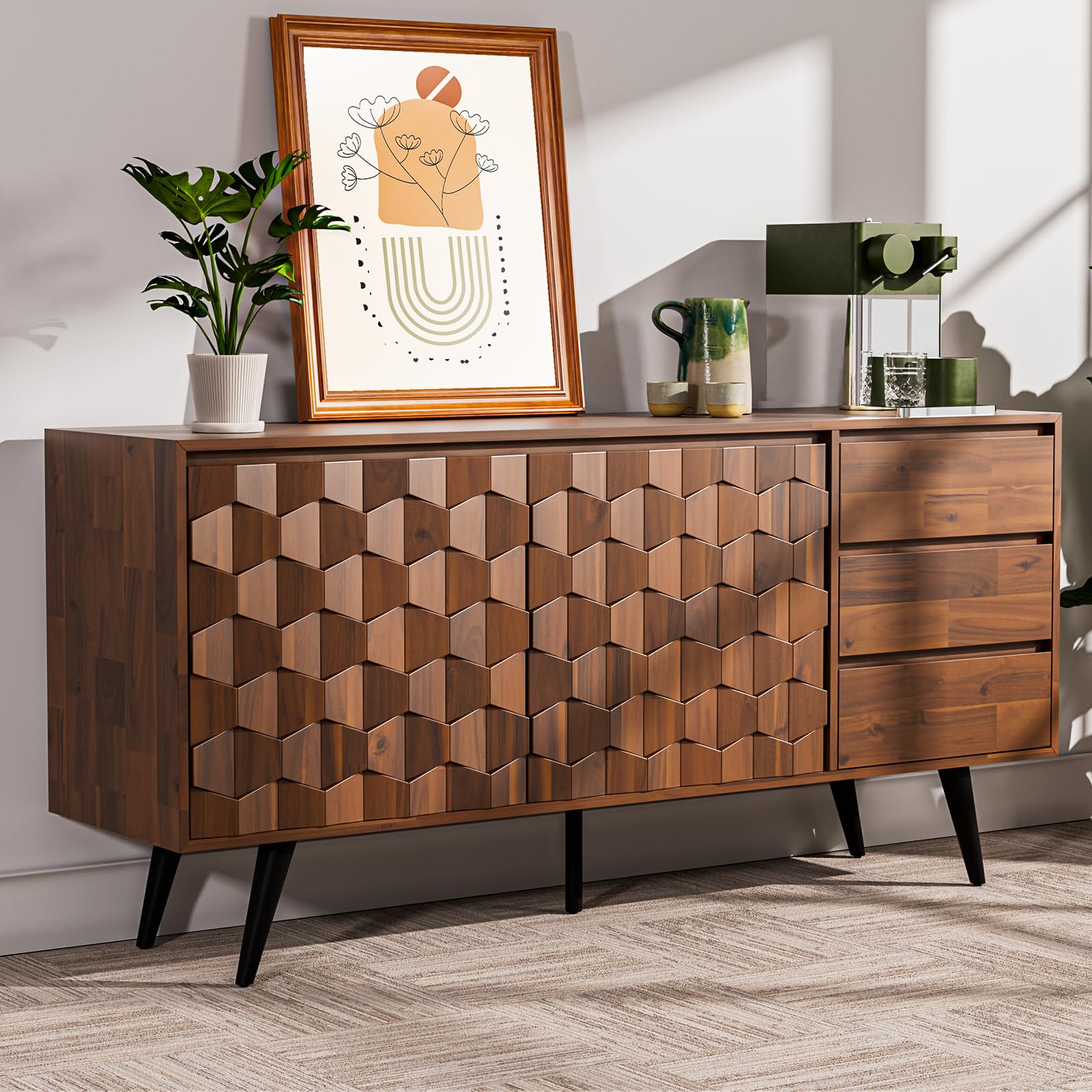 Bme Georgina Solid Wood Sideboard with Geometric Pattern
