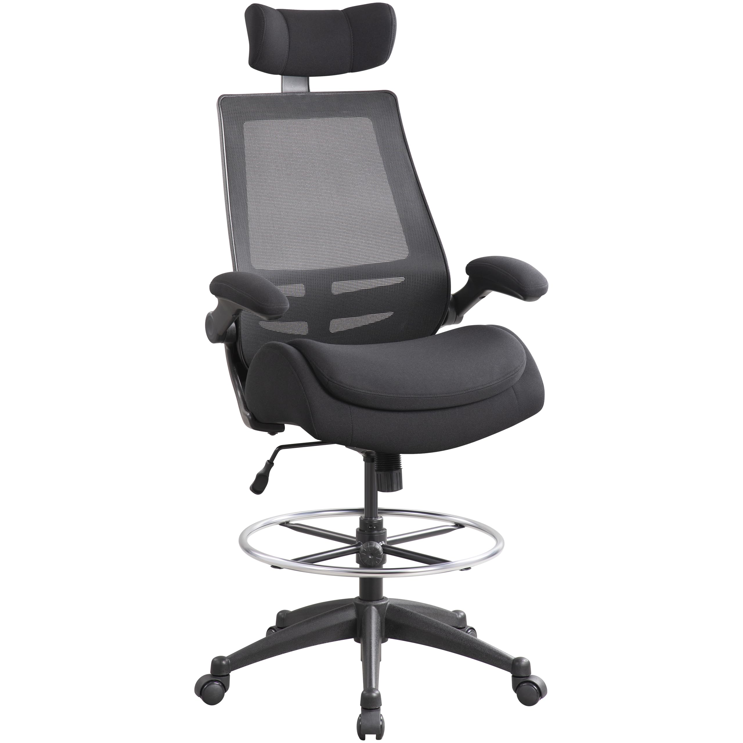 BOLISS 400lbs High Back Computer Office Drafting Chair Flip up Armrests Lumbar Support Adjustable Big Footrest Ring