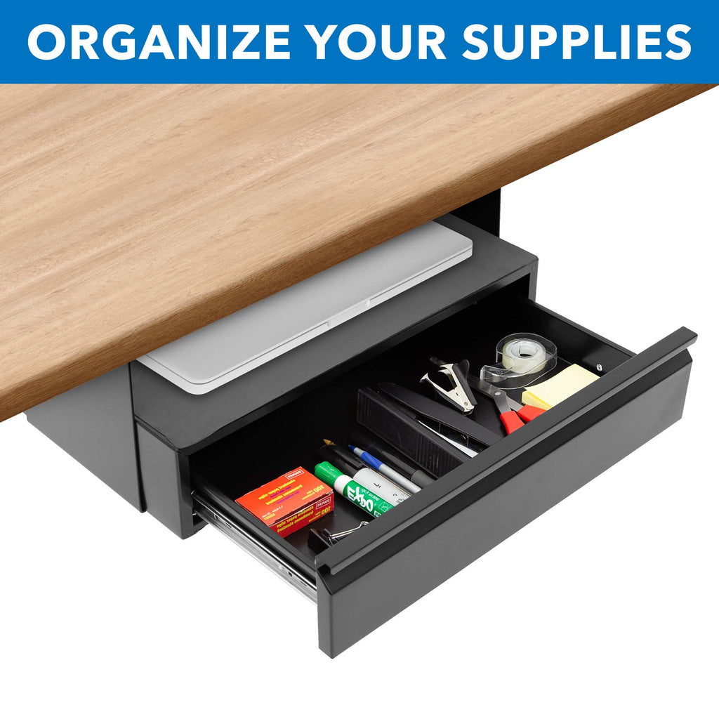 Mount-It! Under Desk Pull-Out Drawer Kit with Smooth Sliding Track | Office Storage Organizer | Mounts to Desktops Tables and Workbenches Over 0.71 Inches Thick