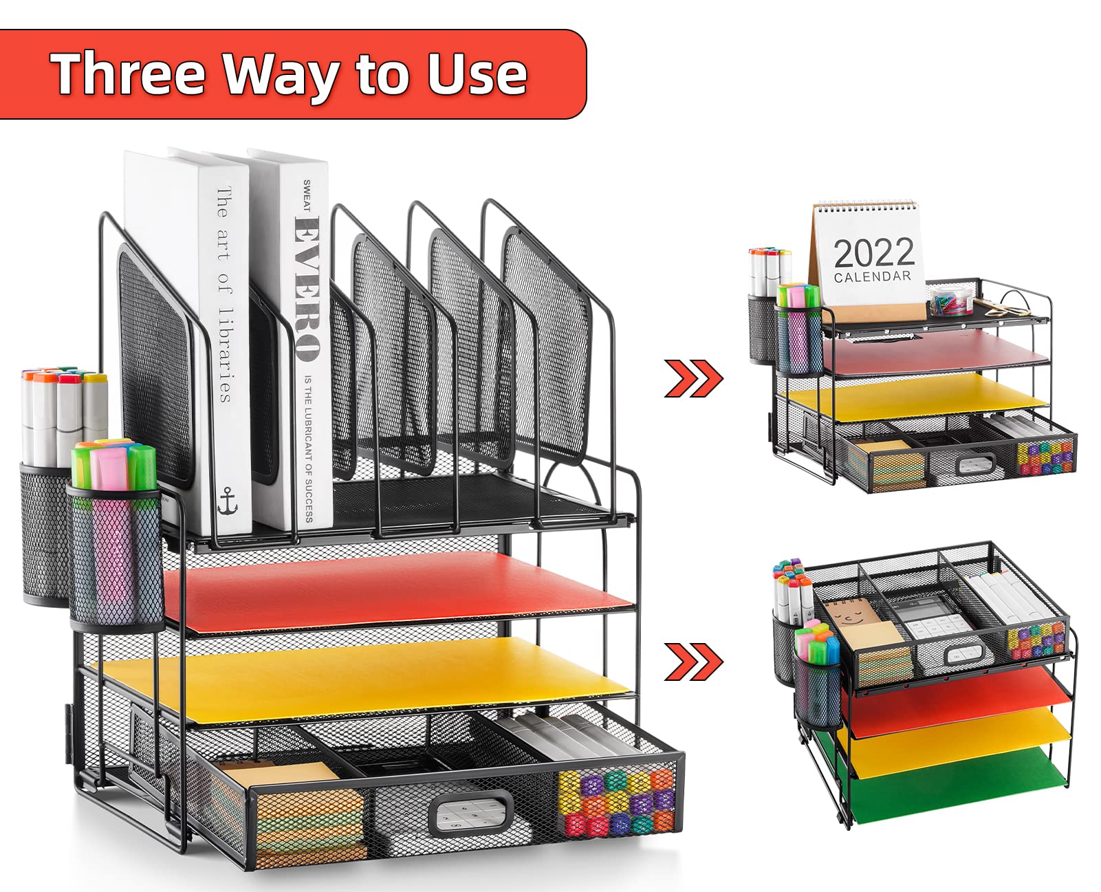 Marbrasse 4-Tier Mesh Desk File Organizer for Office