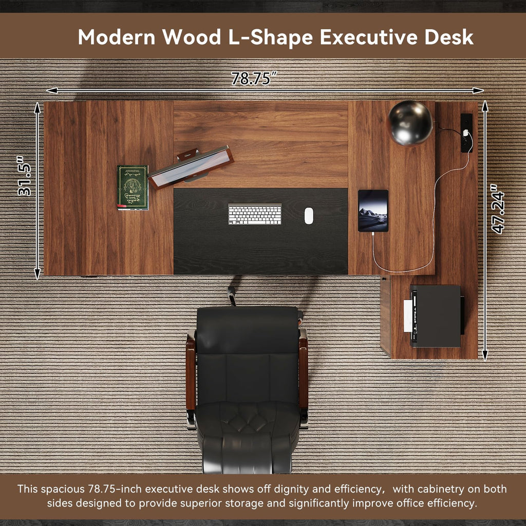 Epecoya 78-Inch L-Shaped Executive Desk