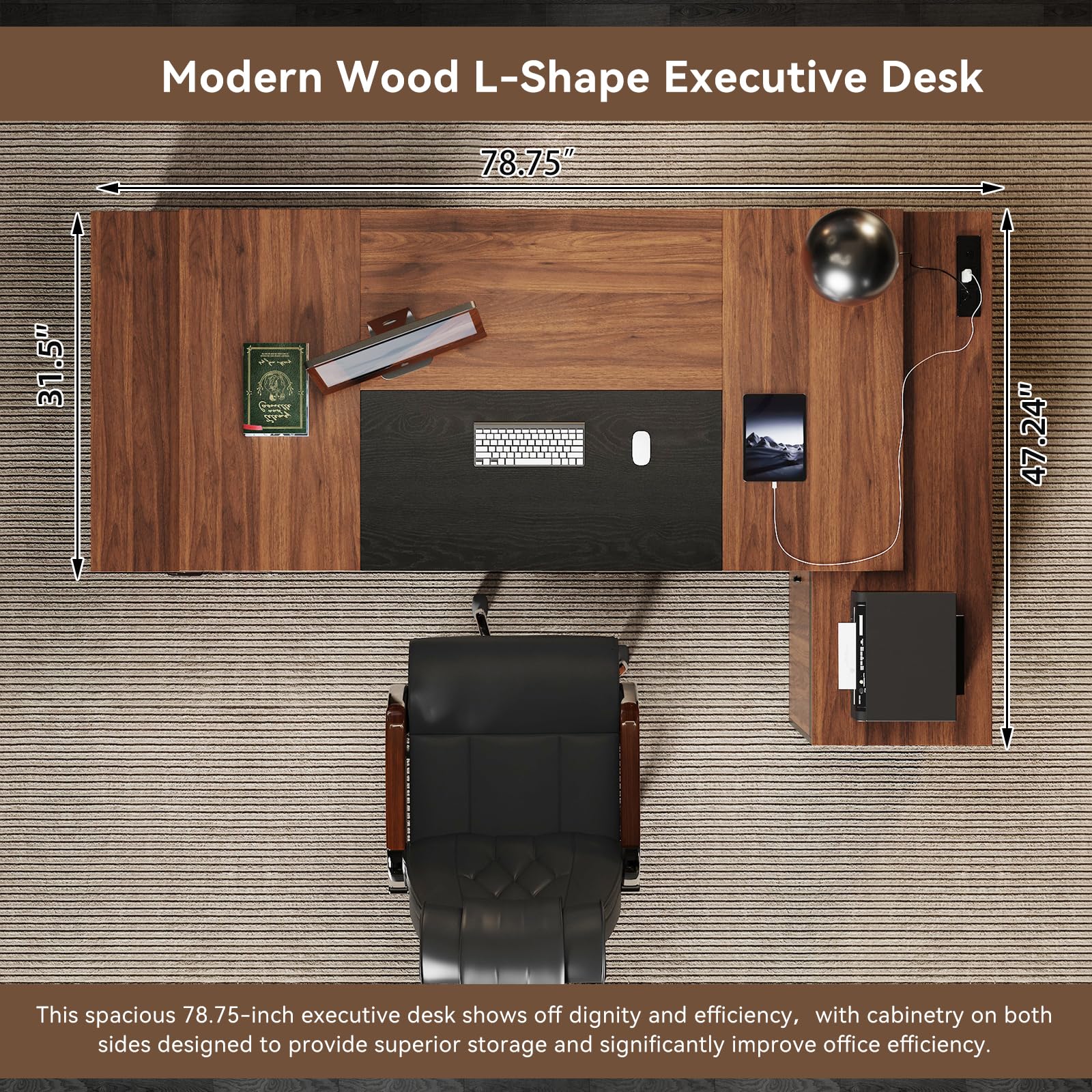 Epecoya 78-Inch L-Shaped Executive Desk