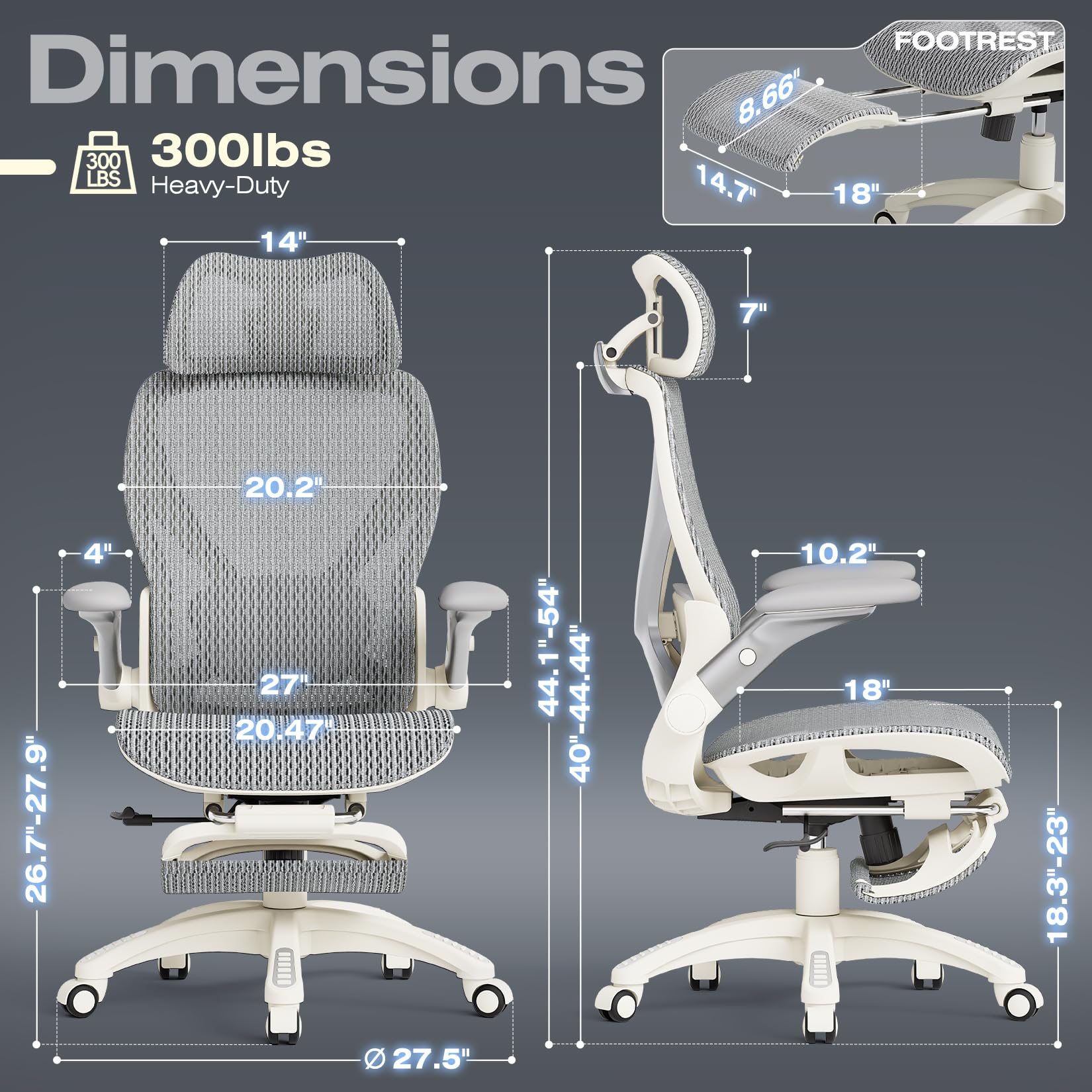ELABEST X100 Ergonomic Mesh Office Chair with Footrest