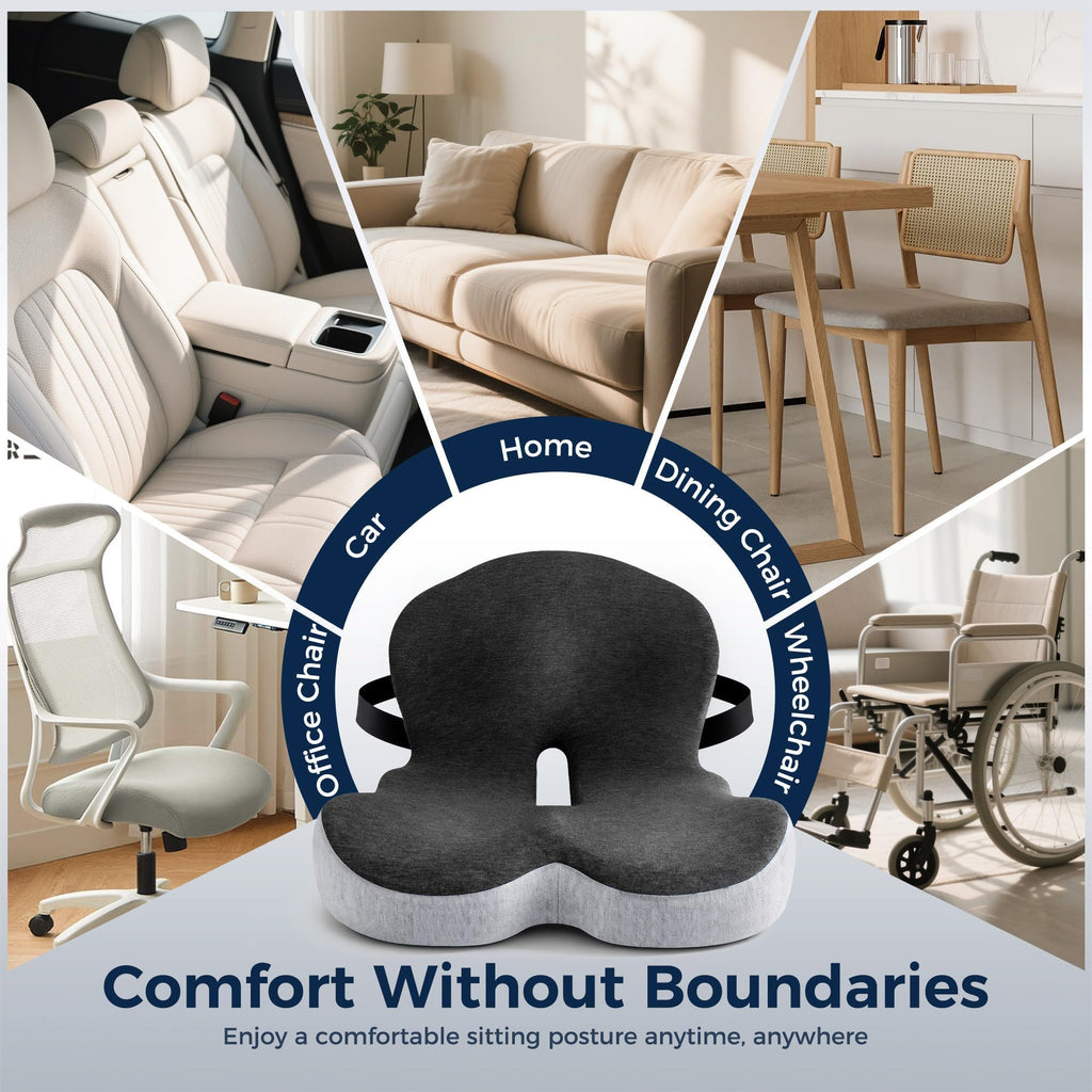SSPATIOS Office Seat Cushion, Office Chair Cushions for Pressure Relief, Seat Cushions for Office Chair with L-Shaped Ergonomic Design & Adjustable Strap, Memory Foam Chair Cushion for Sitting