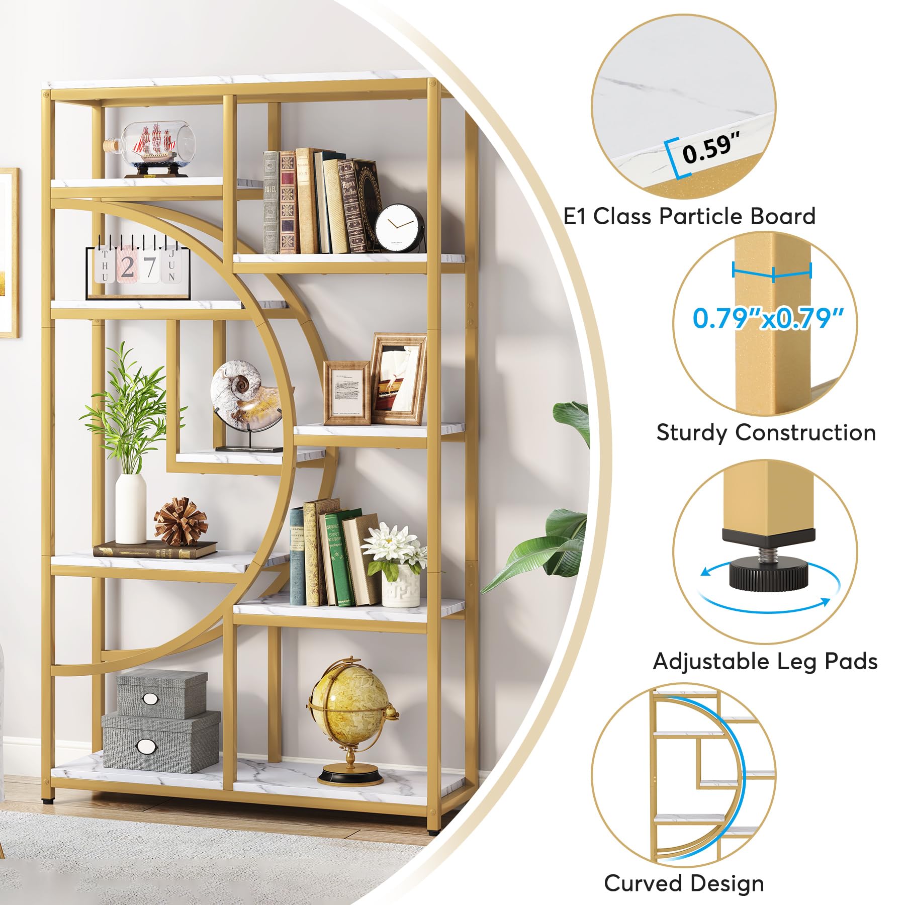 Tribesigns Industrial Bookshelf Bookcase with 9 Open Shelf