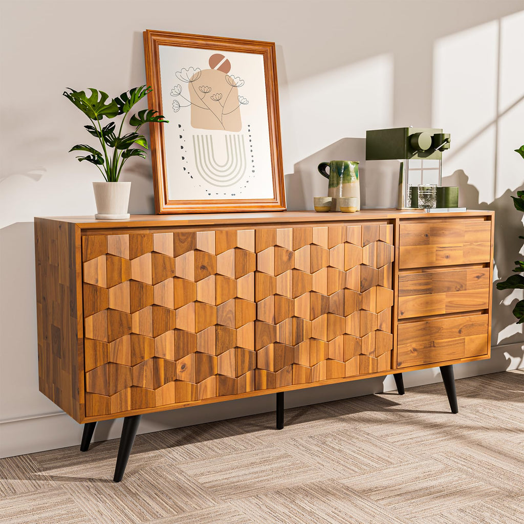 Bme Georgina Solid Wood Sideboard with Geometric Pattern