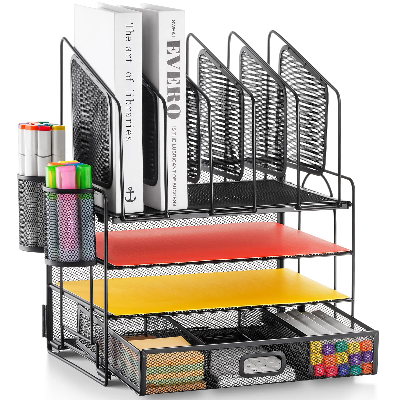 Marbrasse 4-Tier Mesh Desk File Organizer for Office