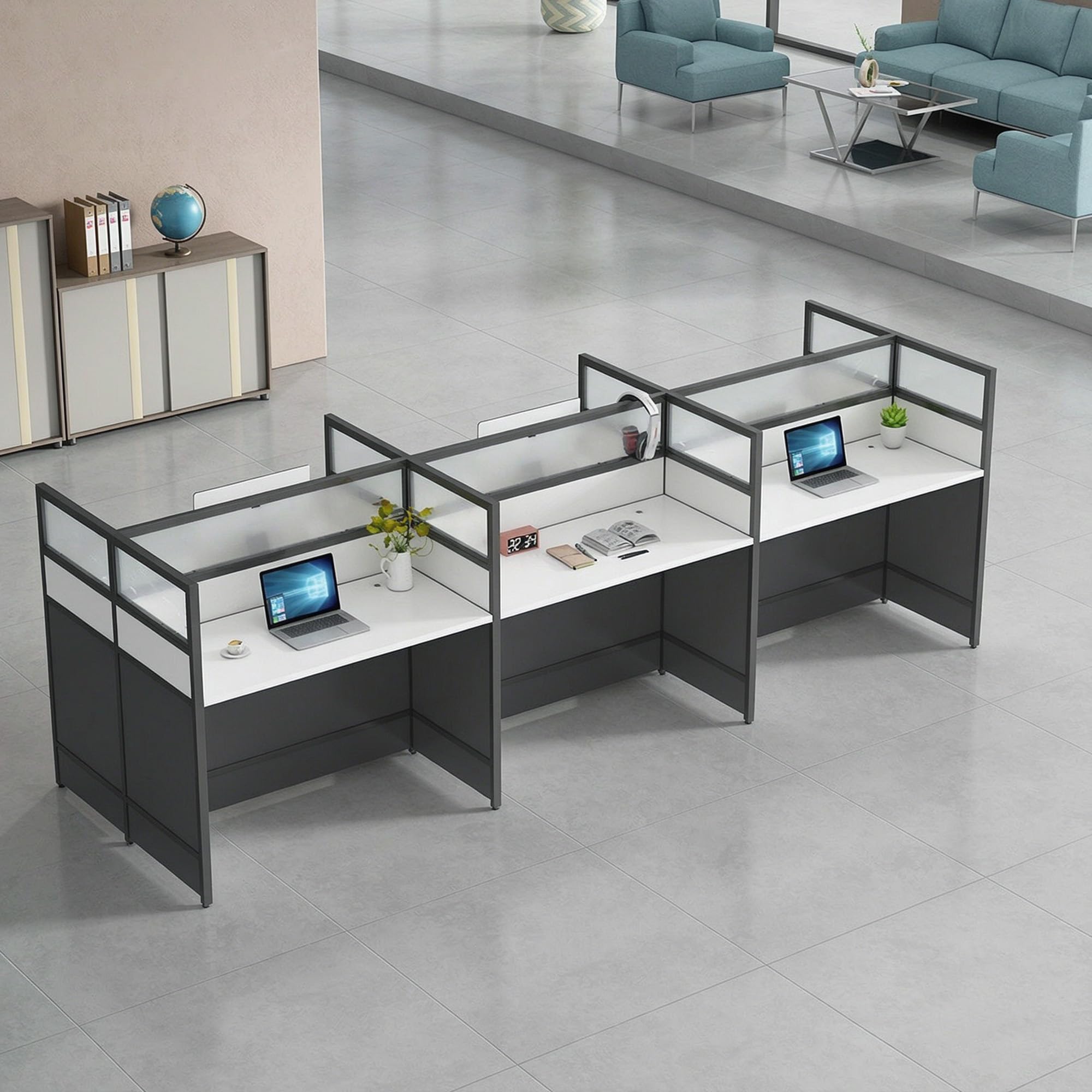 STLWR Office Cubicle Desk with Privacy Partitions