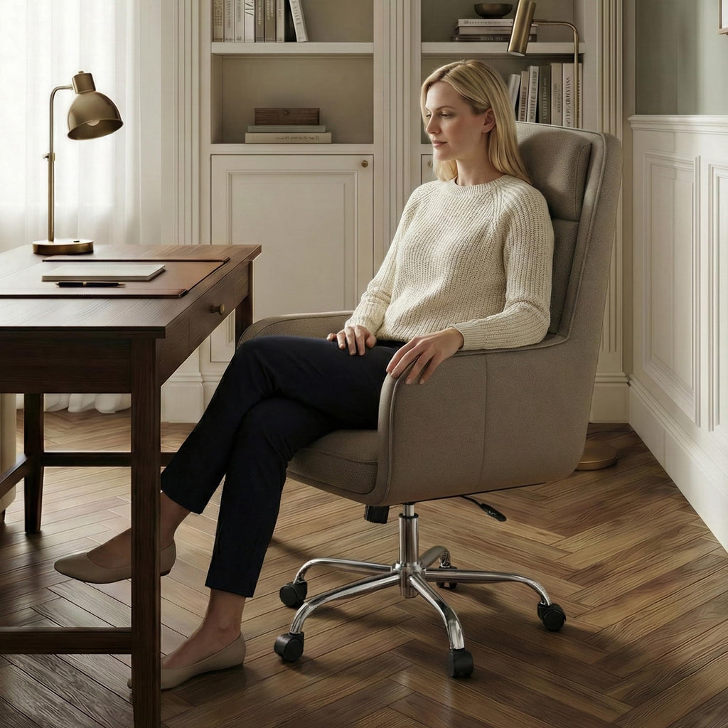 COLAMY Modern Executive High Back Home Office Chair Vanity Chair with Head and Lumbar Support, Armrest