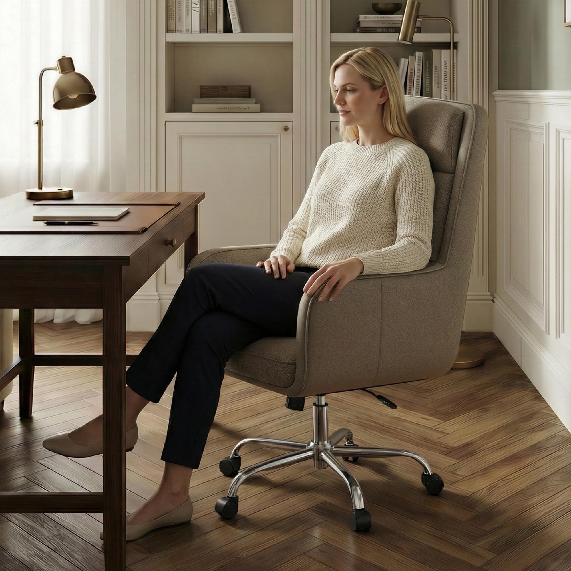 COLAMY Modern Executive High Back Home Office Chair Vanity Chair with Head and Lumbar Support, Armrest