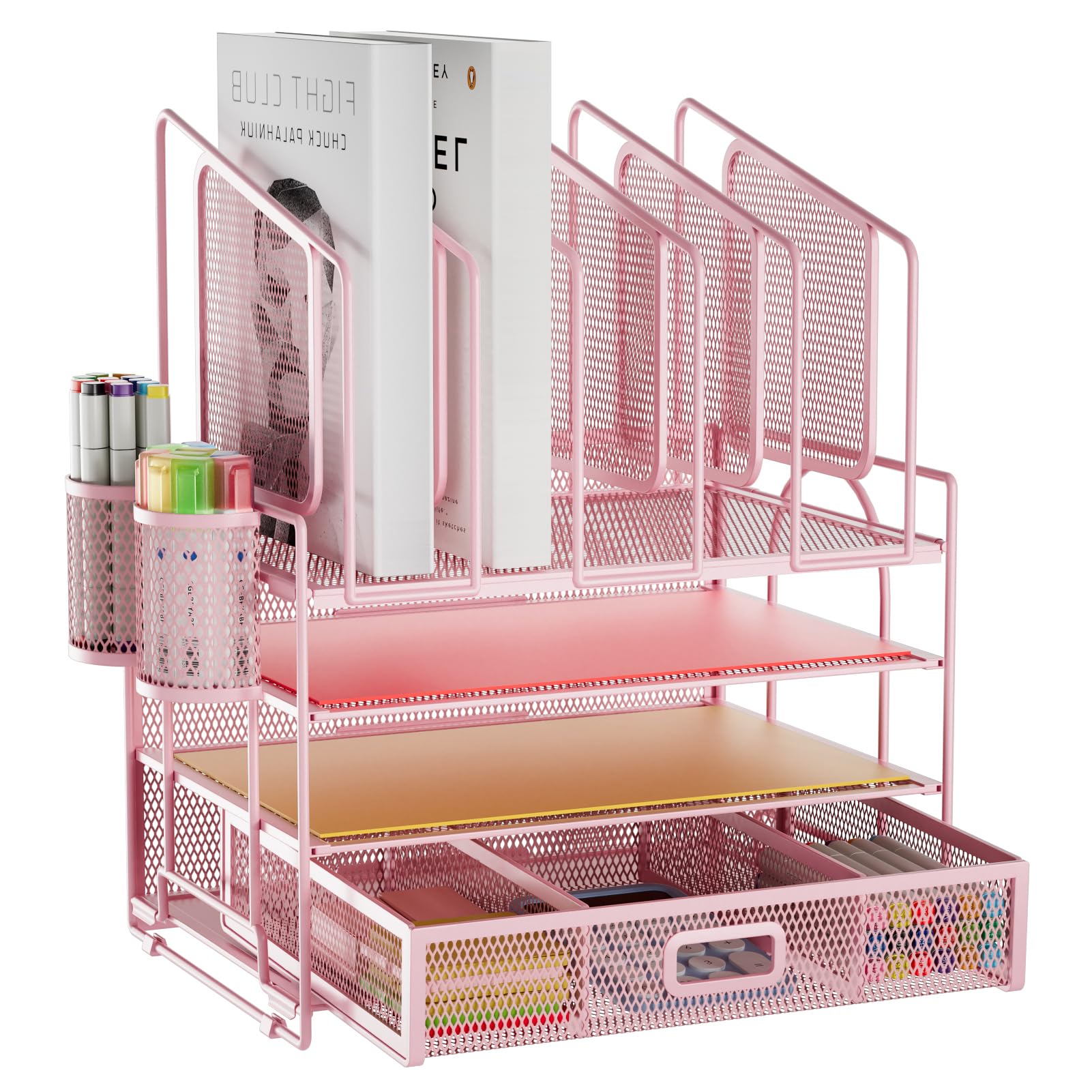 Marbrasse 4-Tier Mesh Desk File Organizer for Office