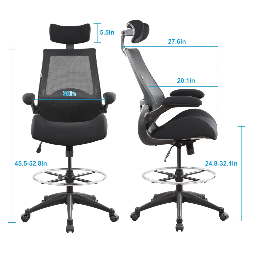 BOLISS 400lbs High Back Computer Office Drafting Chair Flip up Armrests Lumbar Support Adjustable Big Footrest Ring