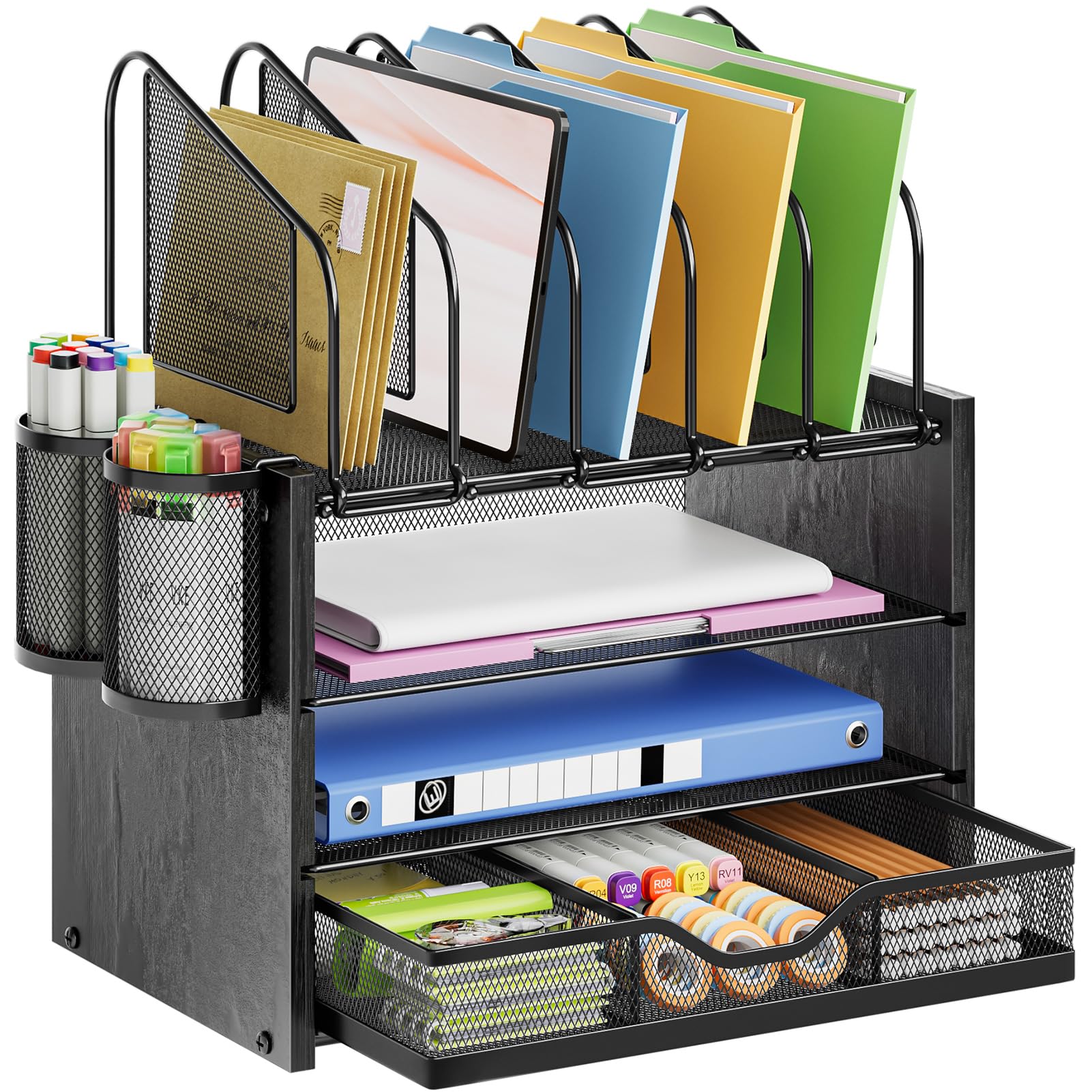 Marbrasse 4-Tier Mesh Desk File Organizer for Office