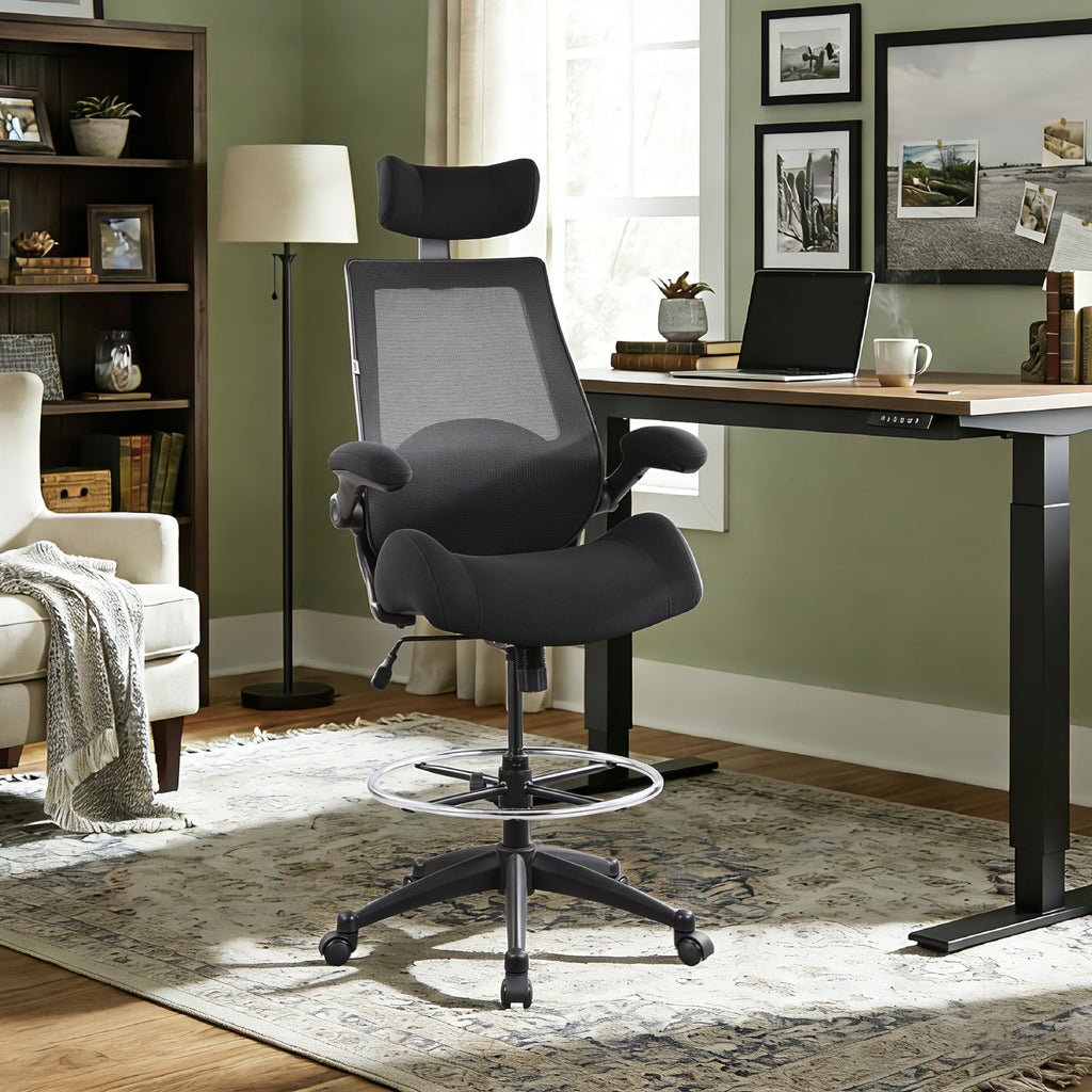 BOLISS 400lbs High Back Computer Office Drafting Chair Flip up Armrests Lumbar Support Adjustable Big Footrest Ring