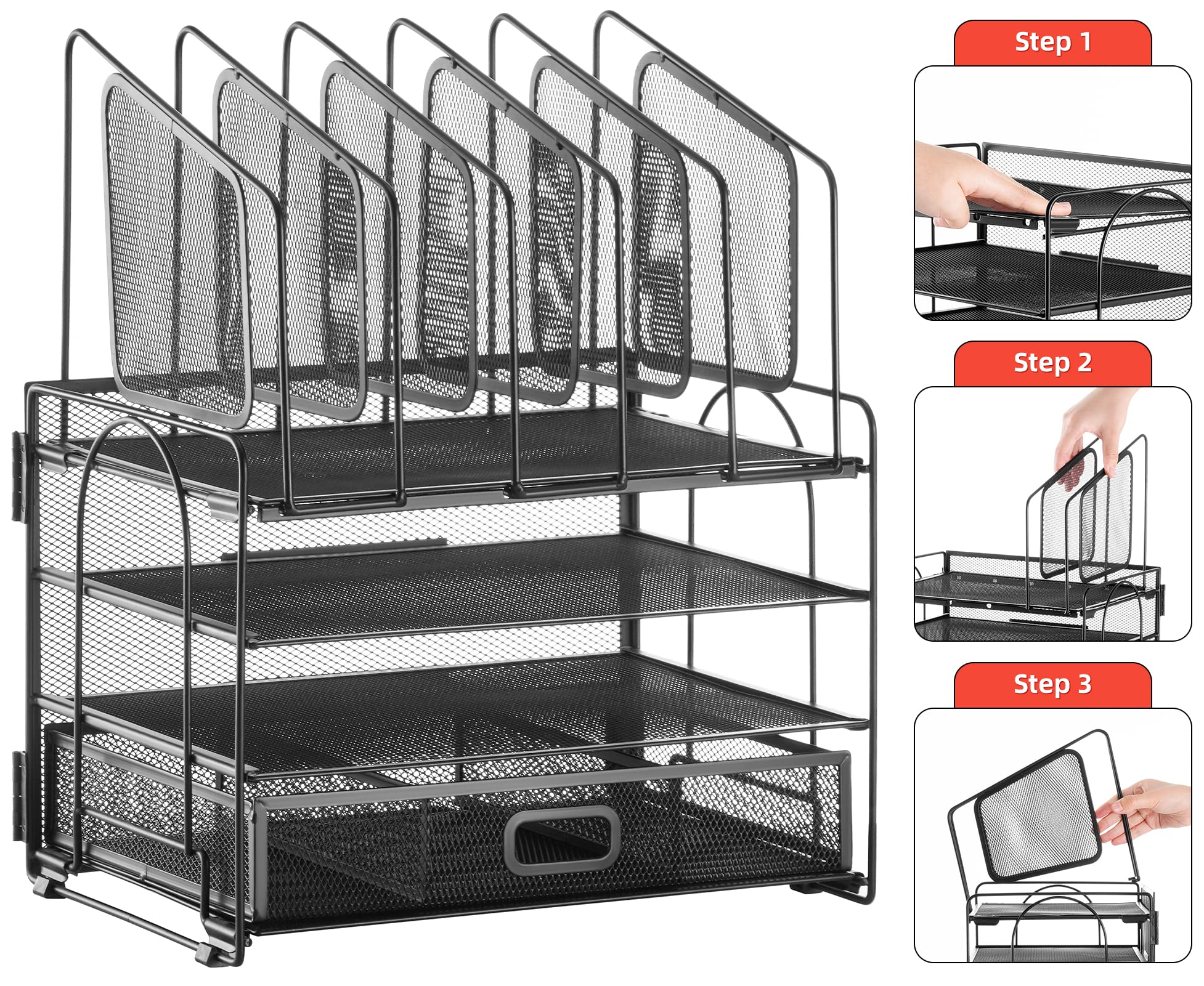 Marbrasse 4-Tier Mesh Desk File Organizer for Office