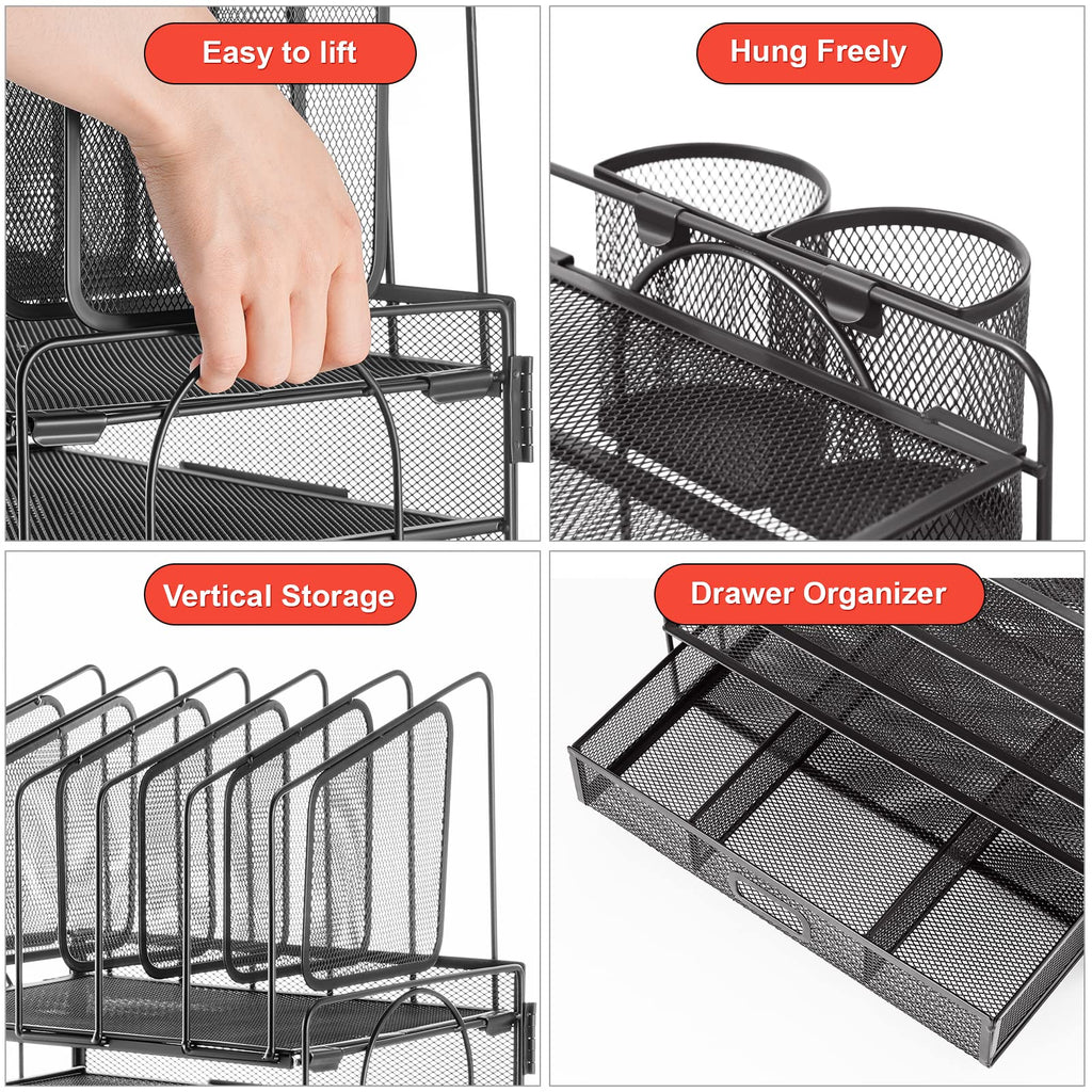Marbrasse 4-Tier Mesh Desk File Organizer for Office
