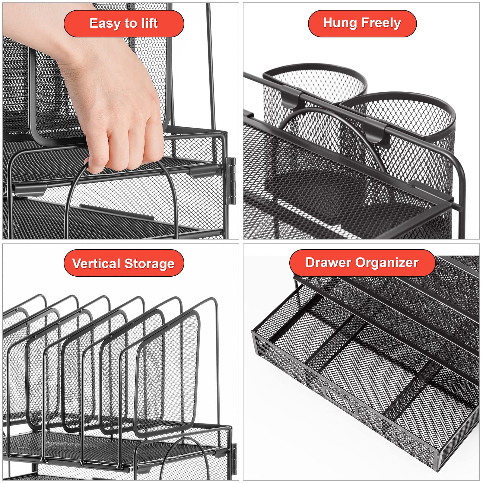 Marbrasse 4-Tier Mesh Desk File Organizer for Office